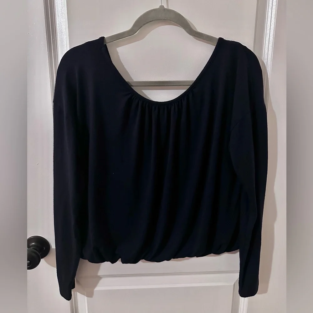 Anthropologie Maeve Long-Sleeve Bubble Top in Navy Blue - Picture 2 of 4